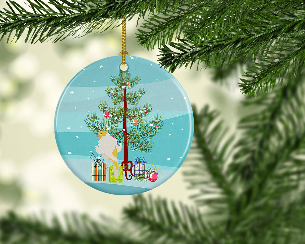 Parisian Trumpeter Canary Merry Christmas Ceramic Ornament
