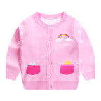 Knitted Girls Cardigan with Double Layer and Fake Pockets