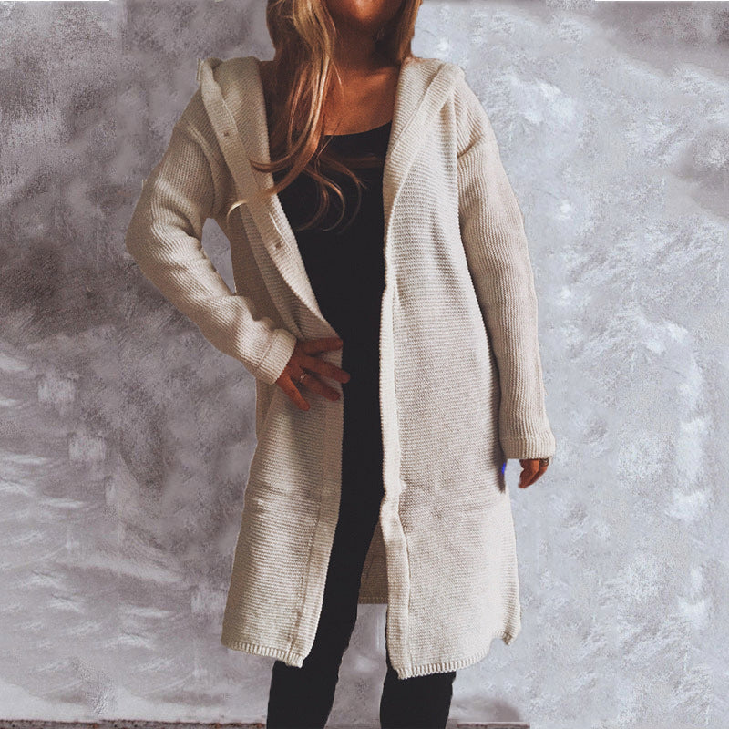 Women's Hooded Long Knitted Cardigan Sweater