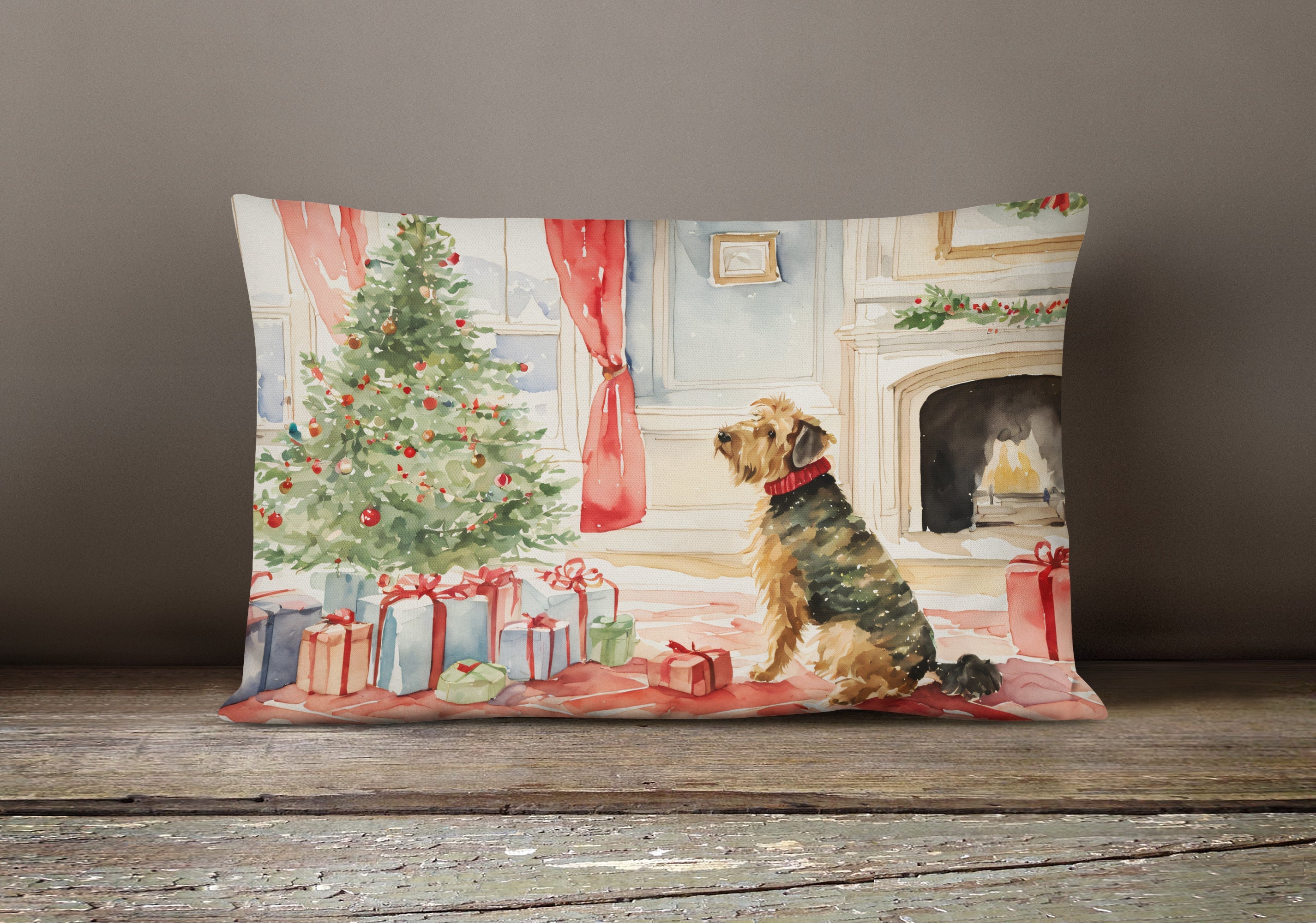 Airedale Terrier Christmas Throw Pillow