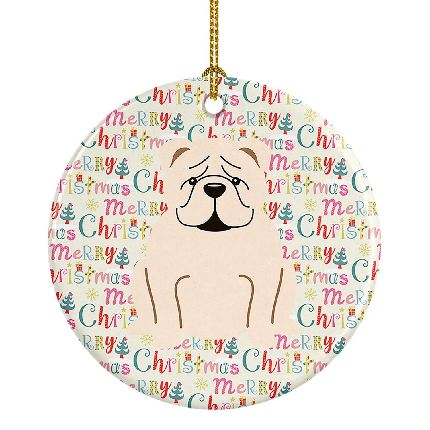 Merry Christmas English Bulldog White Ceramic Ornament