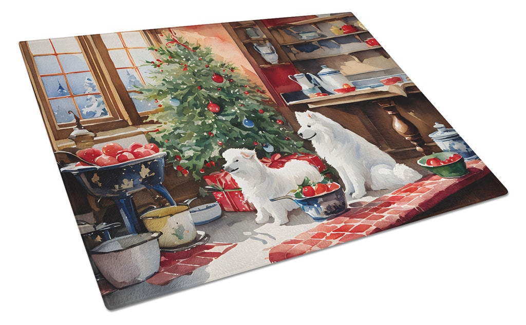 Samoyed Christmas Cookies Glass Cutting Board