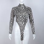 Ins Sexy Zebra Print Bodysuit with High Neck