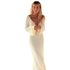 White Crochet Knit Maxi Beach Cover-Up Dress