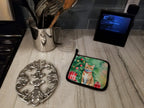 Arabian Mau Cat By the Christmas Tree Pair of Pot Holders