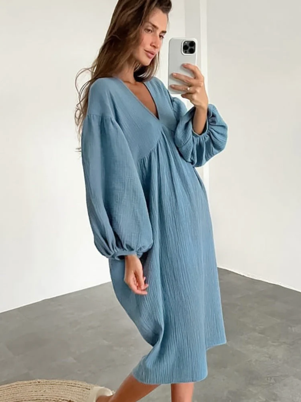 Loose Fitting Pure Cotton Linen Home Nightgown