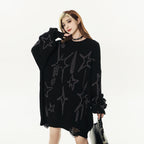 Jacquard Ripped Sweater with Five-pointed Star Design