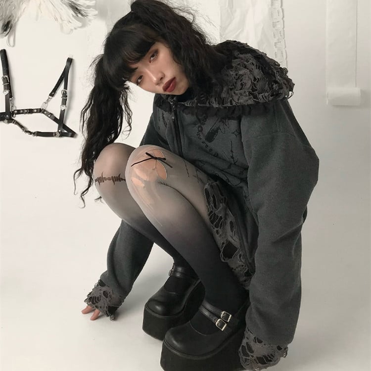 Ripped Hoodie Jacket for Dark Subculture Style | Streetwear