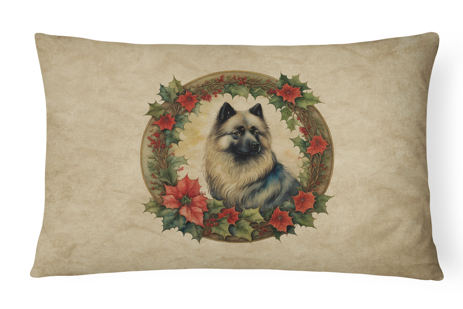Keeshond Christmas Flowers Throw Pillow