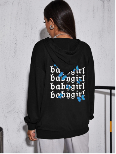 Ladies Zipper Cardigan with Simple Letter Printing