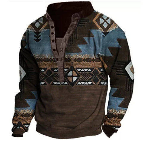 Men's Casual Long Sleeve Pullover with Chest Buttons | Streetwear