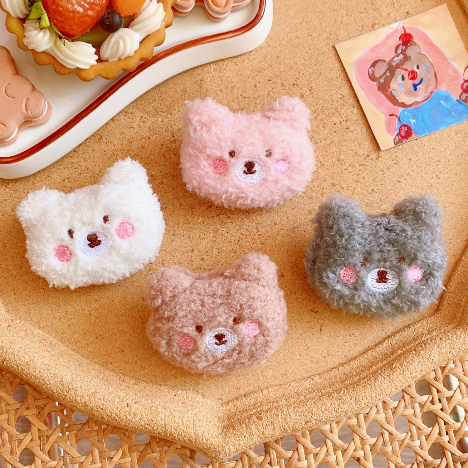 Cute Teddy Curly Hair Bear Plush Brooch for Bags