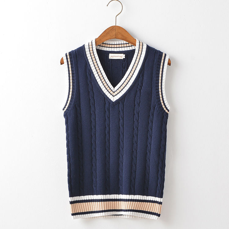 Plus Size Velvet V-Neck Striped Sweater Vest for Men