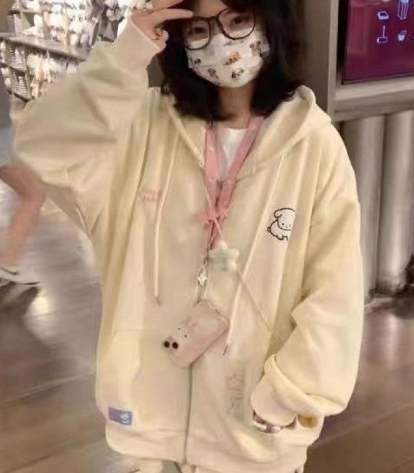 Embroidered Loose Versatile Hooded Cardigan for Women