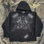 Punk Dark Skull Printed Hoodie Zip Cardigan Pullover | Streetwear