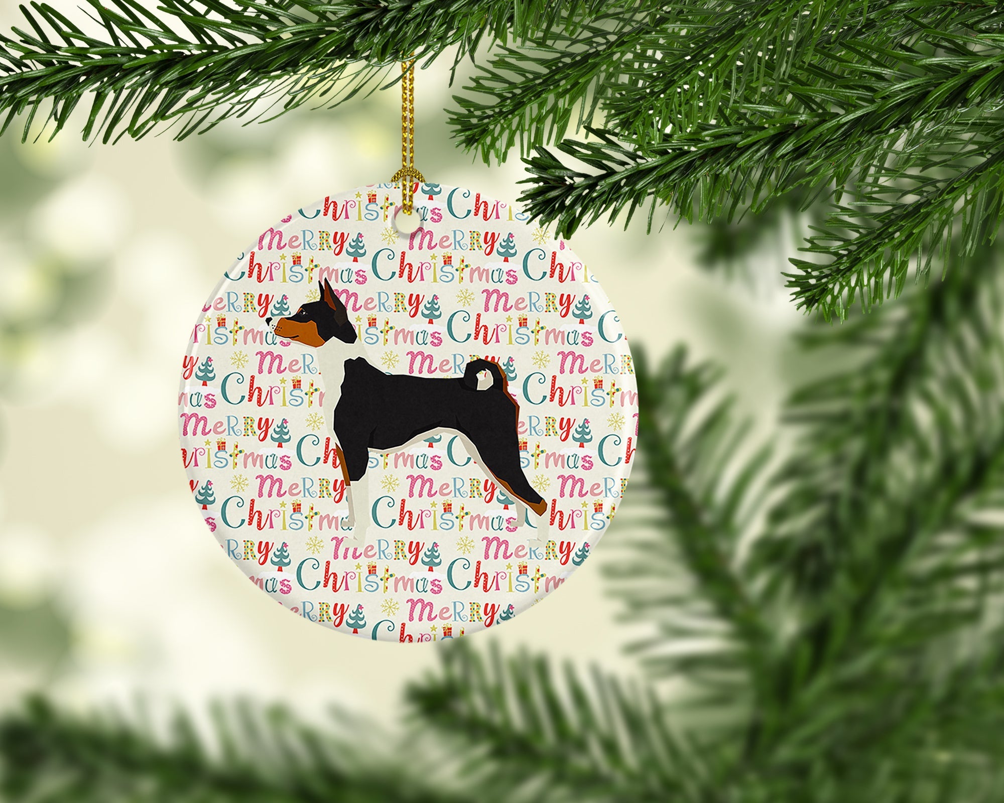 Basenji Merry Christmas Ceramic Ornament