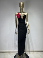 Black Tube Top Deep V Applique Bandage Dress