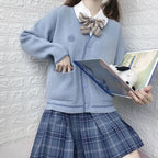 2024 Girls' Long Sleeve V-neck Knitted Sweater Cardigan
