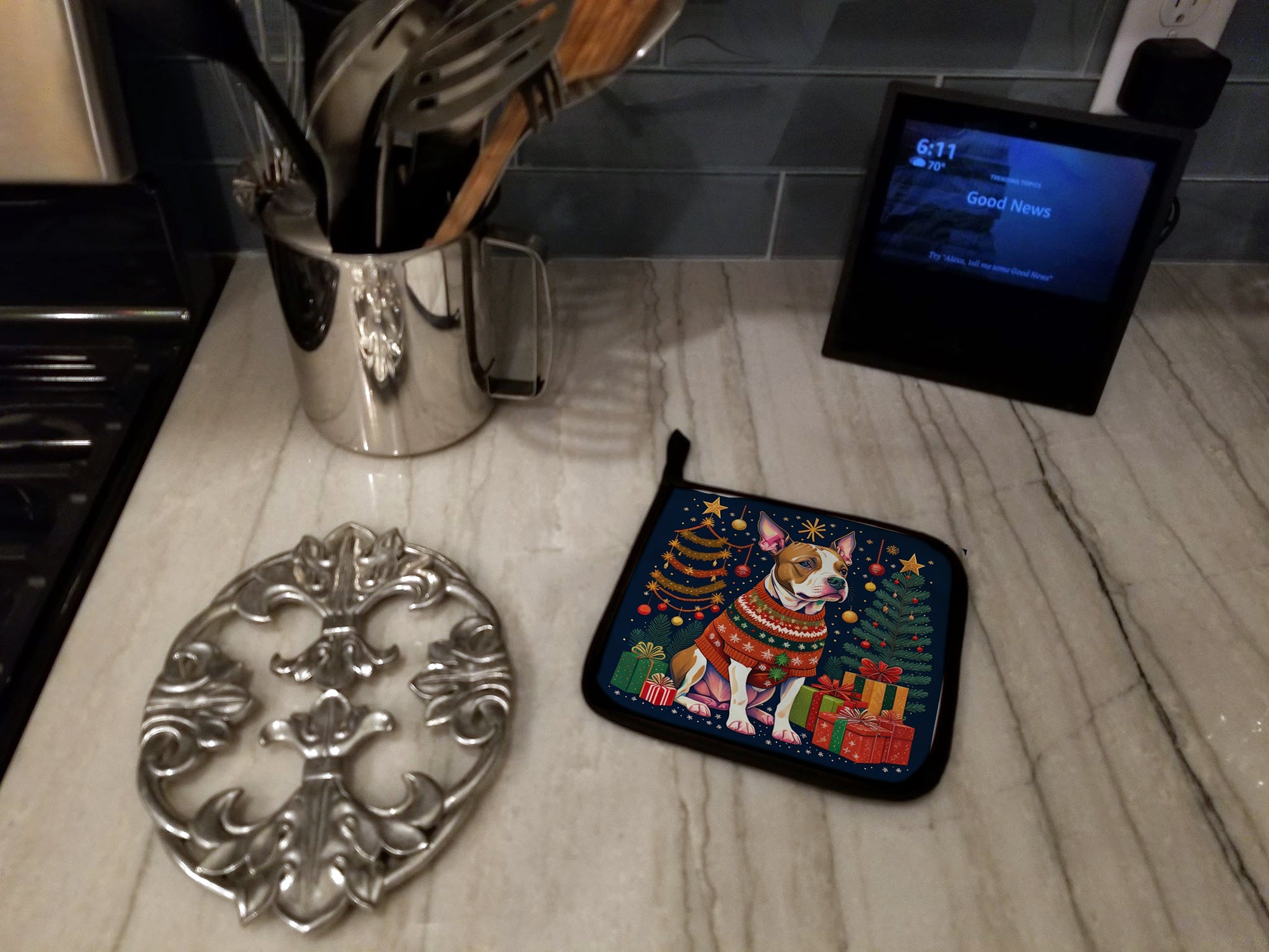 Pit Bull Terrier Christmas Pair of Pot Holders