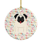 Merry Christmas Pug Cream Ceramic Ornament