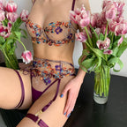 Romantic Floral Embroidery Lingerie Set with Bra & Thong