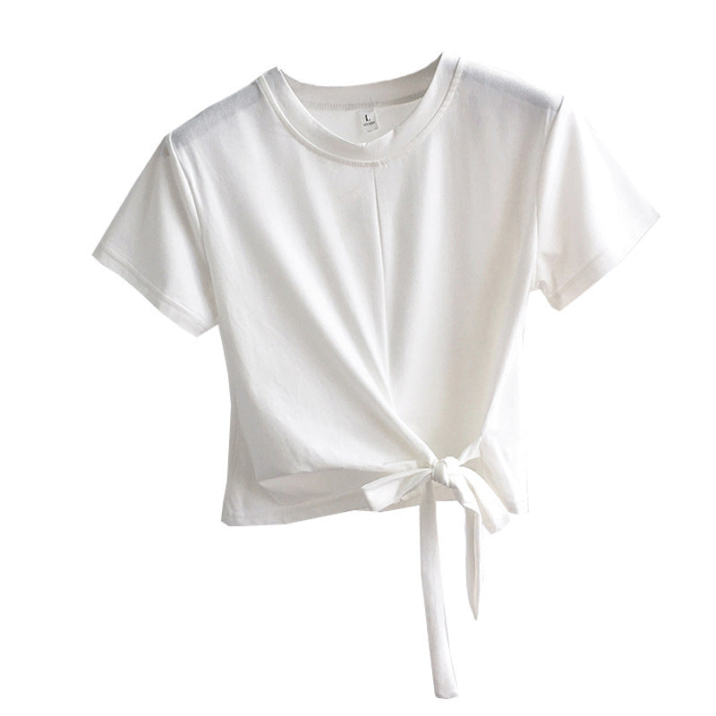 2024 Summer Women's Basic Crop Top with Tie Detail