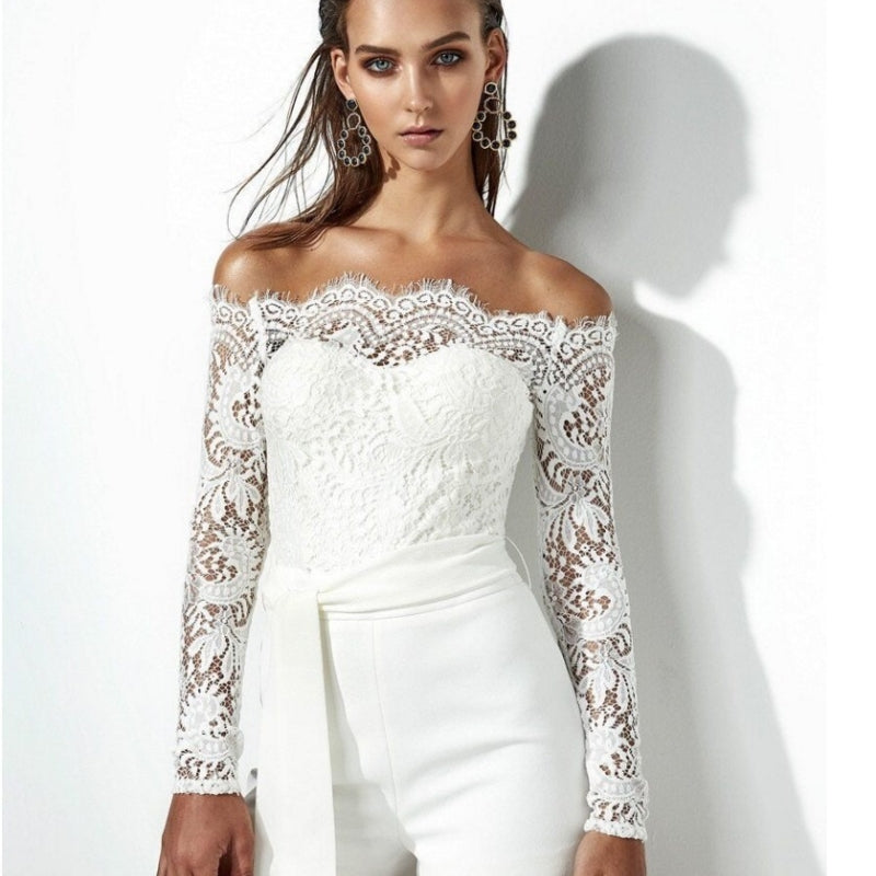 Women's Summer Off-Shoulder Lace Panel Bodysuit