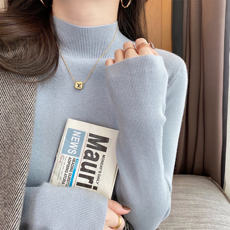 Slim Fit Long Sleeve Half High Collar Sweater