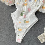 Spicy Girl Lace Panel High Fork BodysuiT