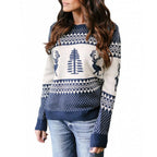 Knitted Round Neck Sweater with Reindeer Pattern