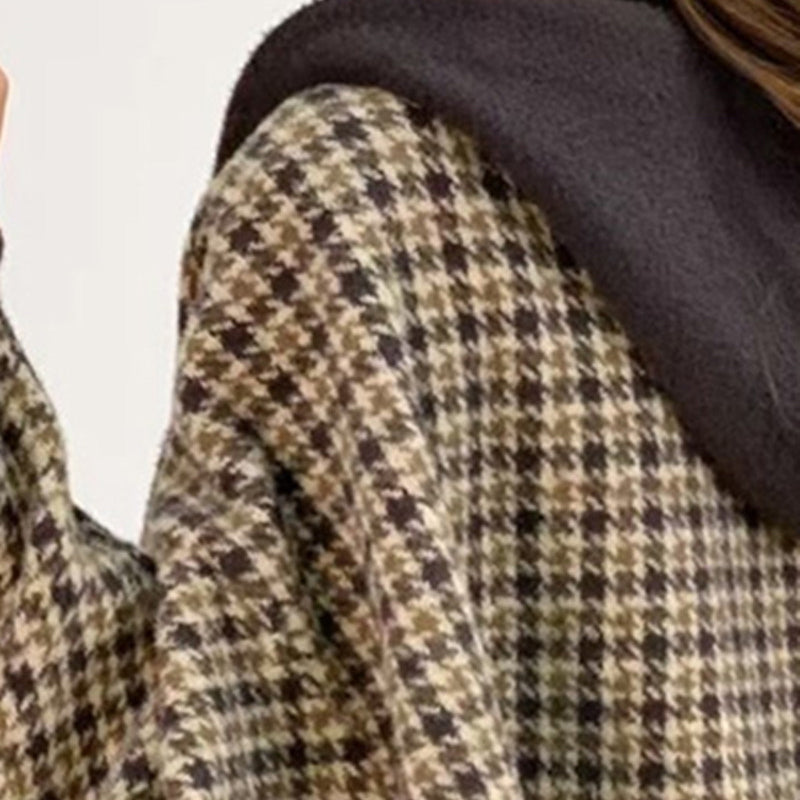 Vintage Plaid Hooded Women's Sweater Jacket Cardigan