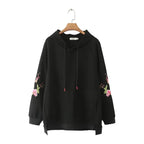Plus Size Hoodie Pullover with Peony Embroidery for Women | Streetwear