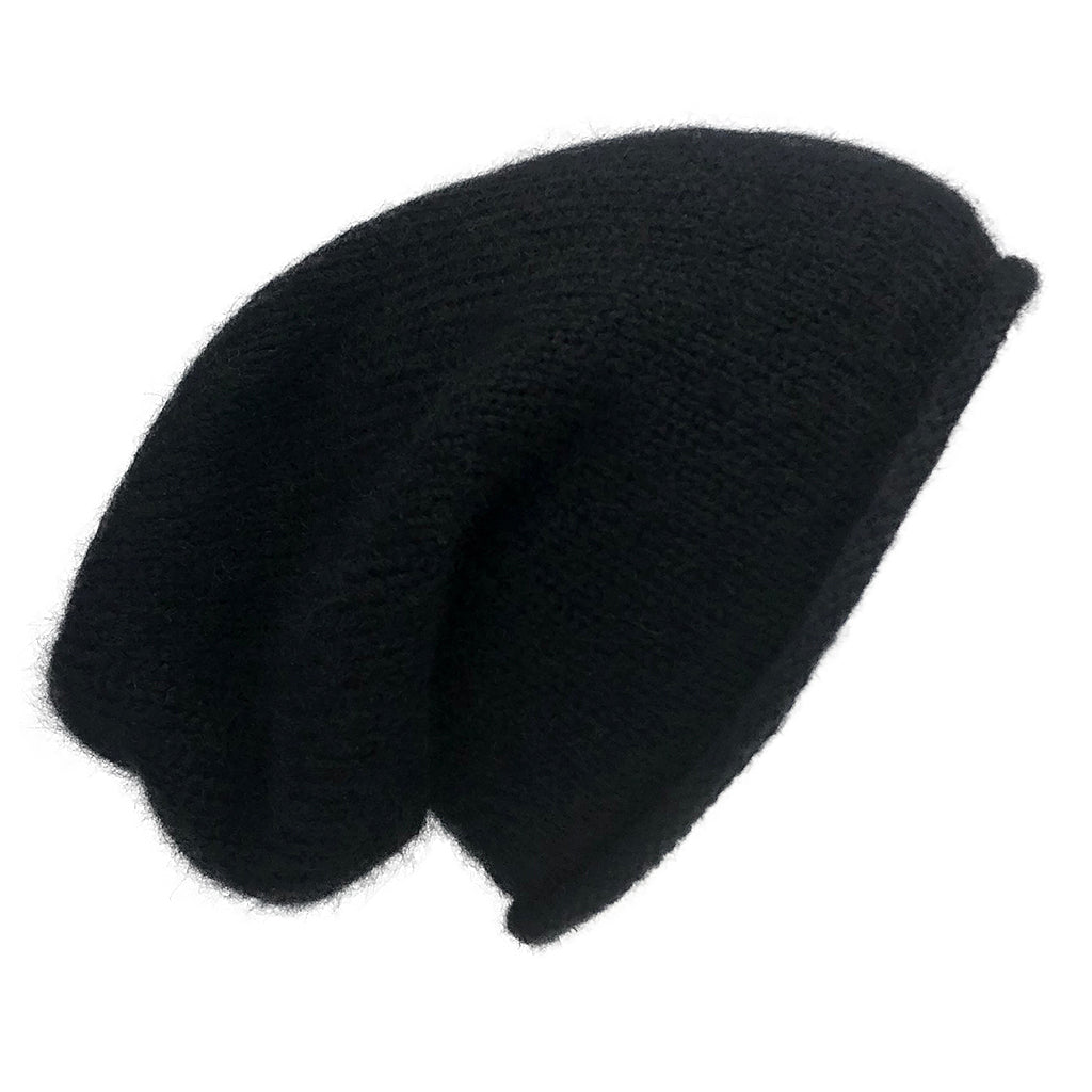 Black Essential Knit Alpaca Beanie | Embroidered Cap
