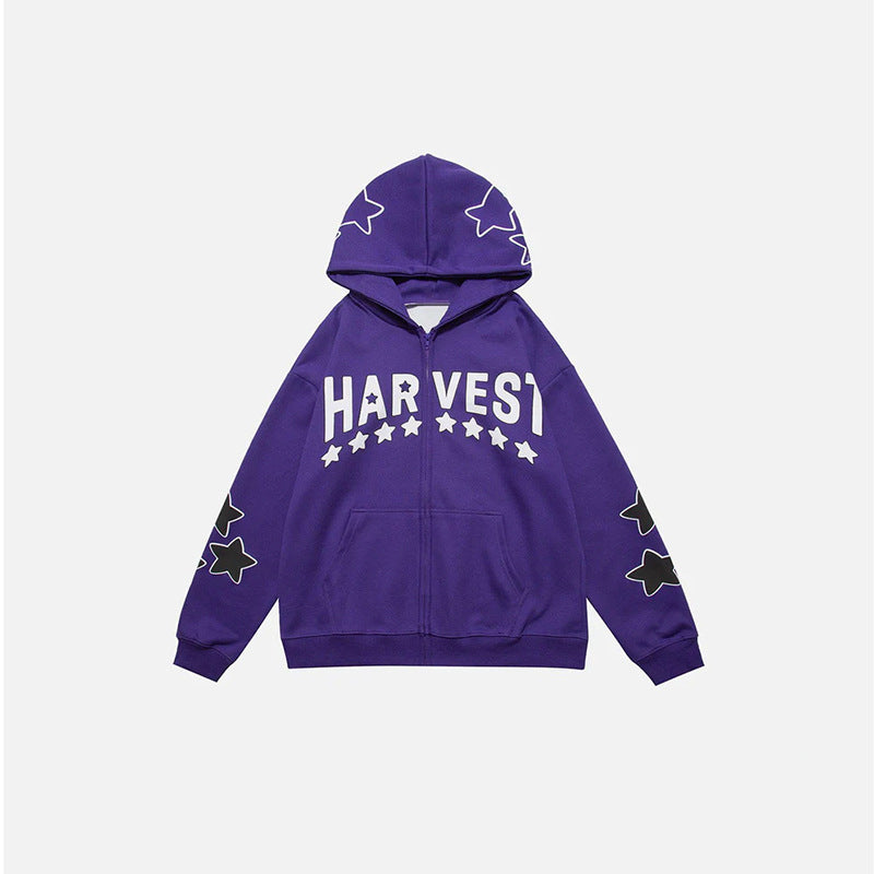 Harajuku Y2K Star Letters Hooded Zip-Up Sweatshirt | Streetwear