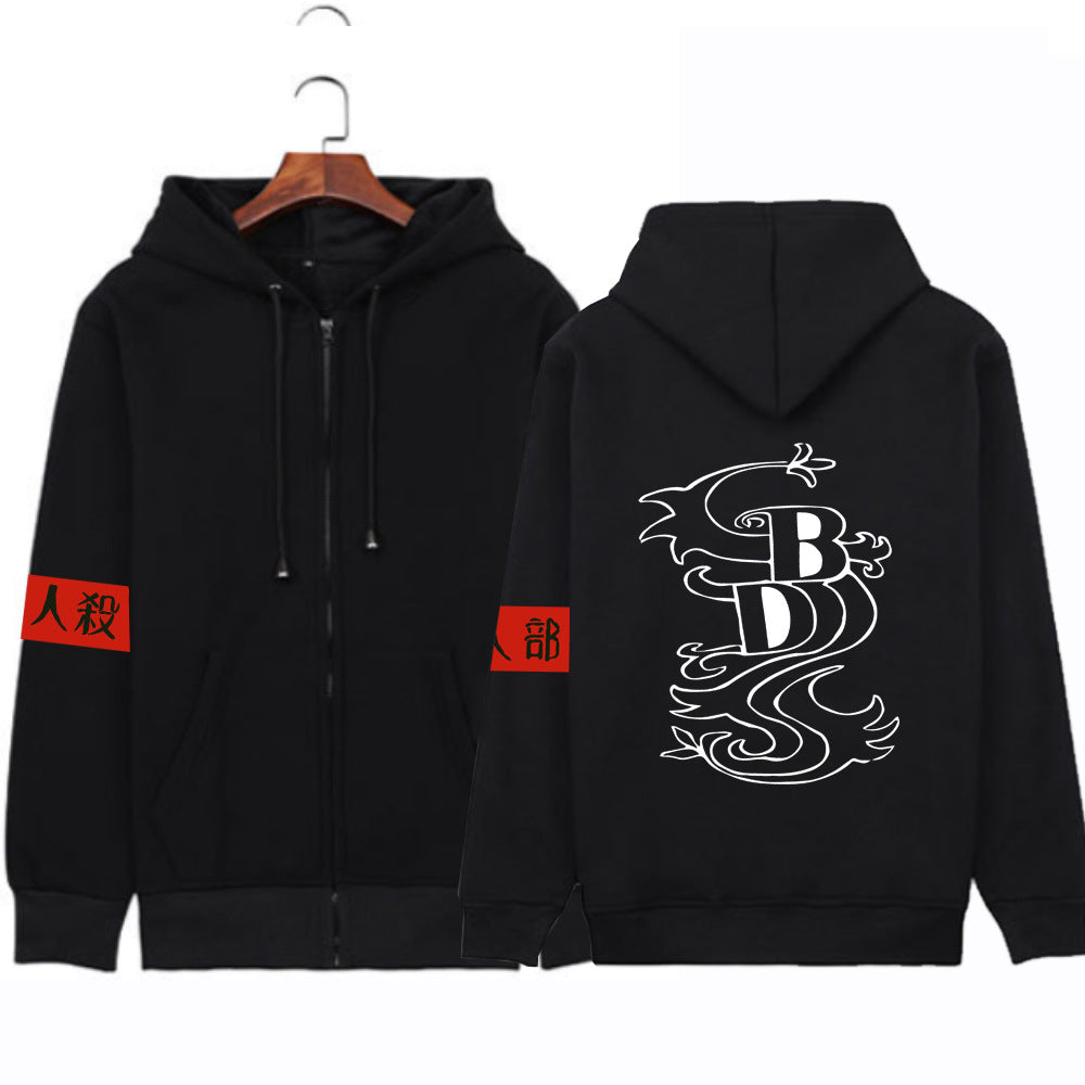 Plush Unisex Zipper Hoodie with Stamping Pattern | Streetwear