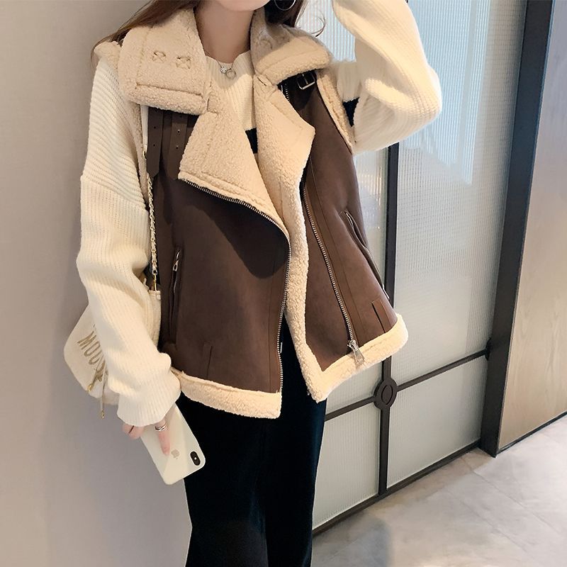 Vintage Fleece Women's Sleeveless Waistcoat Jacket