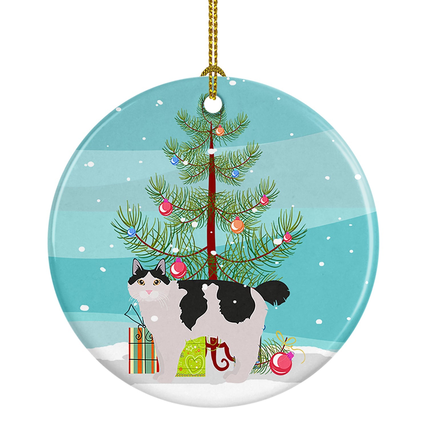 Kurilian Bobtail Cat Christmas Ceramic Ornament