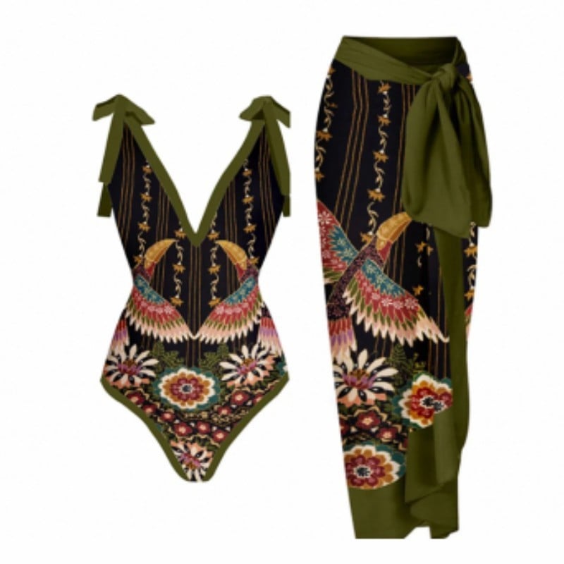 Vintage Women's One Piece Swimsuit with Print Design