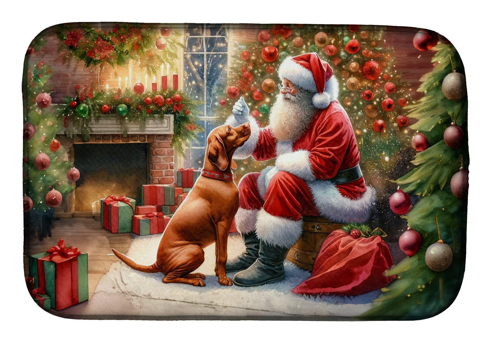 Vizsla and Santa Claus Dish Drying Mat