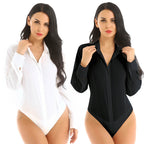 Women's Long-Sleeve Lapel Bodysuit Shirt