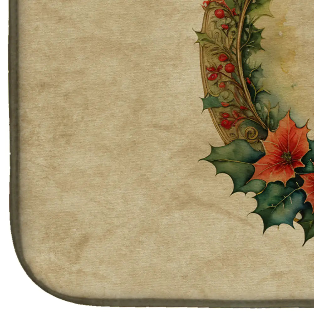 Norwich Terrier Christmas Flowers Dish Drying Mat