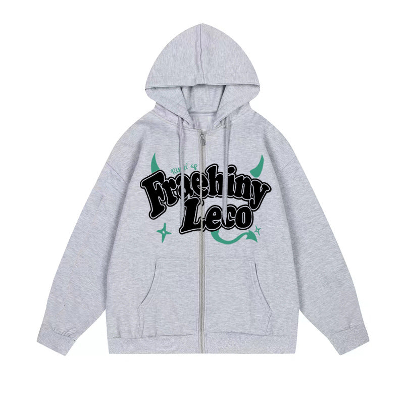 Fraehiny Printed Hooded Cardigan Sweater Coat