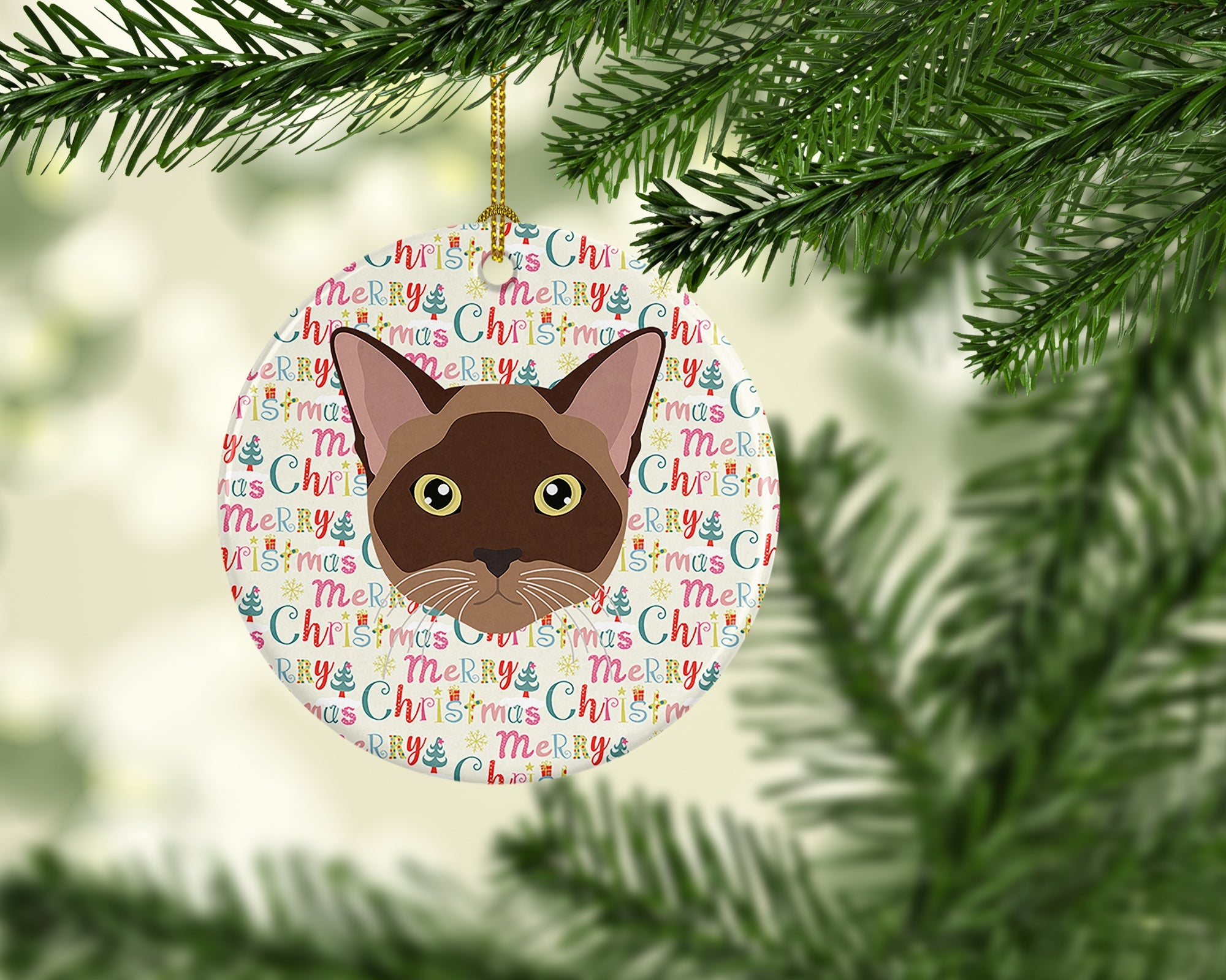 Burmese Cat Christmas Ceramic Ornament