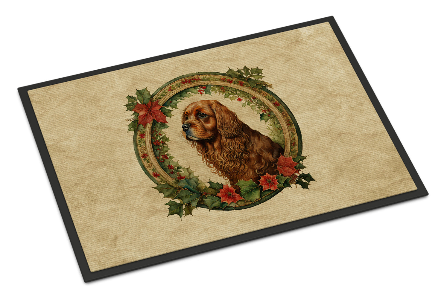 Sussex Spaniel Christmas Flowers Doormat