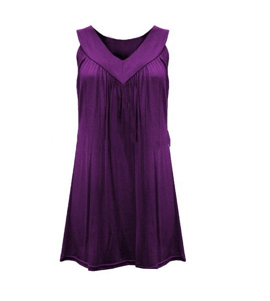 Fashion V-Neck Sleeveless Solid Color Dress for Women