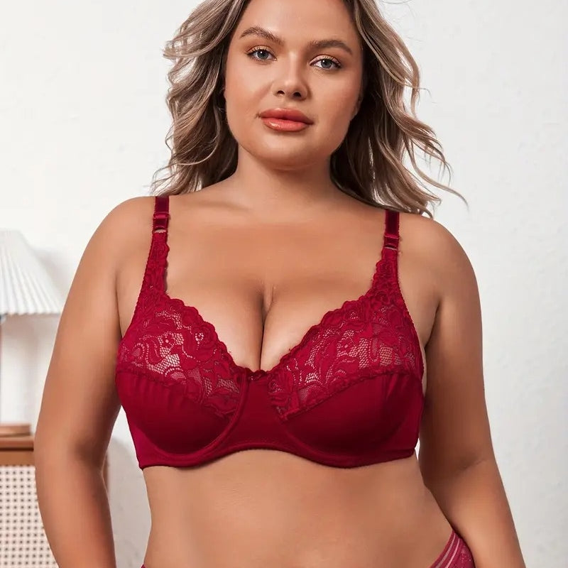 Large Ultra-Thin Lace Bra with Steel Ring and Adjustable Fit