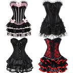 Striped Body Shaping Lingerie Set with Lace Skirt