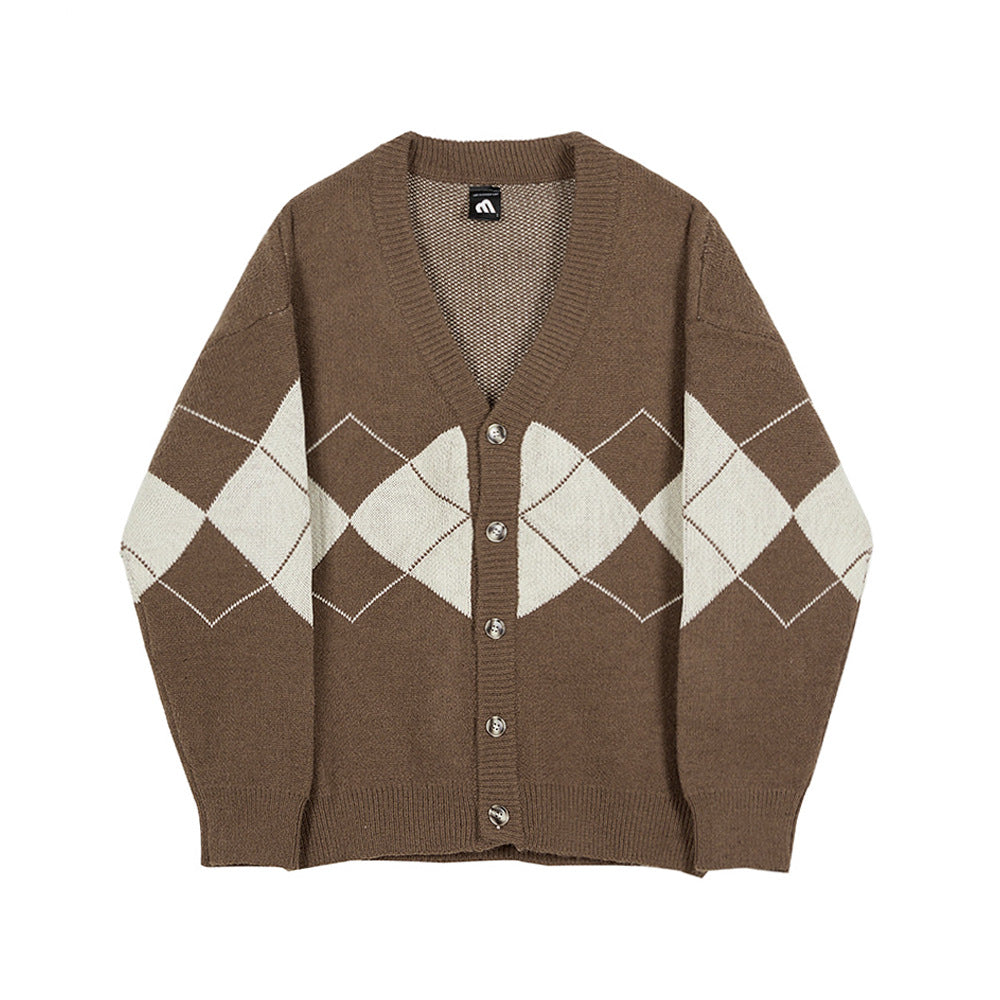 Men's Long-sleeved Sweater - Check Cardigan