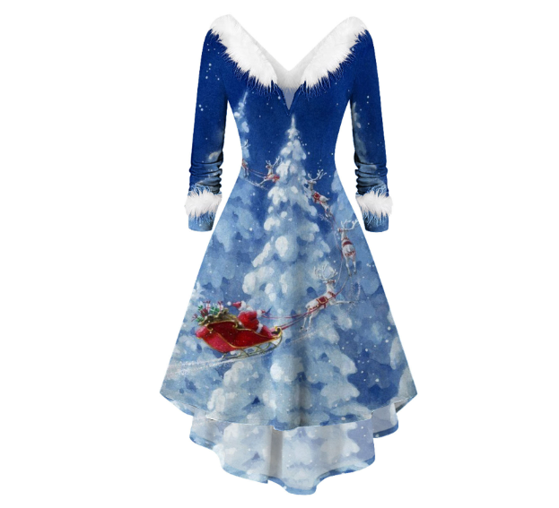 Women's Casual Dress with Christmas Plush Collar