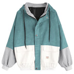 Korean College Style Color Block Hooded Jacket for Women